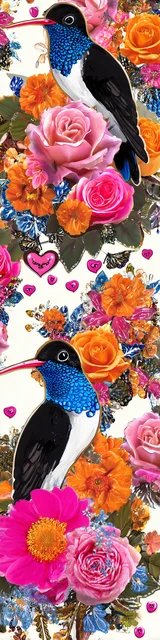 Free unique bookmark featuring hummingbirds with orange flowers